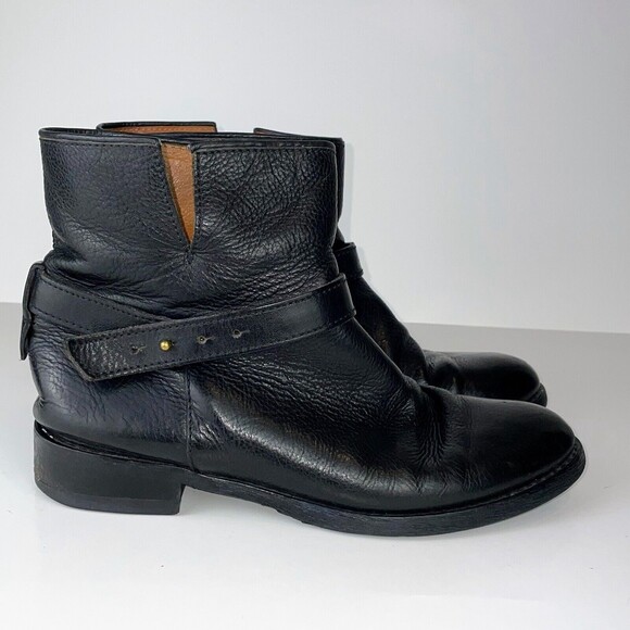 Madewell Biker Boot Moto Brass Strap Ankle Bootie Black Leather Womens 7.5 03827 - Picture 2 of 14